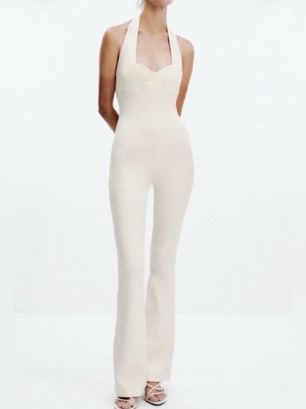 Nwt- zara- interlock flared jumpsuit- L